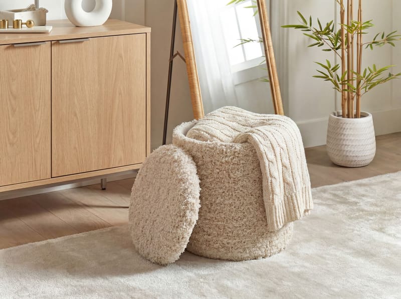 Veron Rund sittpuff med förvaring i ulltyg - ljusbeige - Möbler - Vardagsrum - Stolar & sittmöbler - Sittpuff
