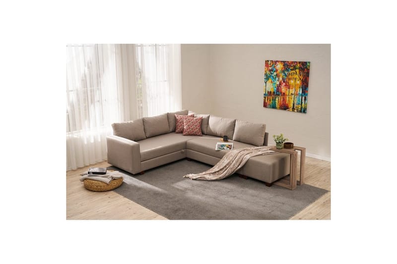 Sufian Soffa med Schäslong 4-sits - Beige - Möbler - Vardagsrum - Bäddsoffor - Hörnbäddsoffa