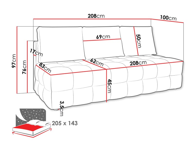 Talvar 3-sits Bäddsoffa - grå - Möbler - Vardagsrum - Bäddsoffor