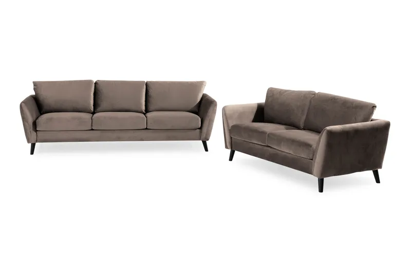 Trend Soffgrupp 3-sits + 2-sits Sammetssoffa, Brun