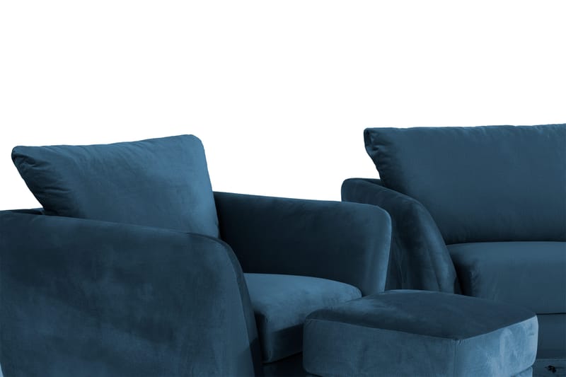 Trend Soffgrupp 3-sits + 2-sits Soffa + Fåtölj + Fotpall i Sammet - Blå - Möbler - Vardagsrum - Soffgrupper