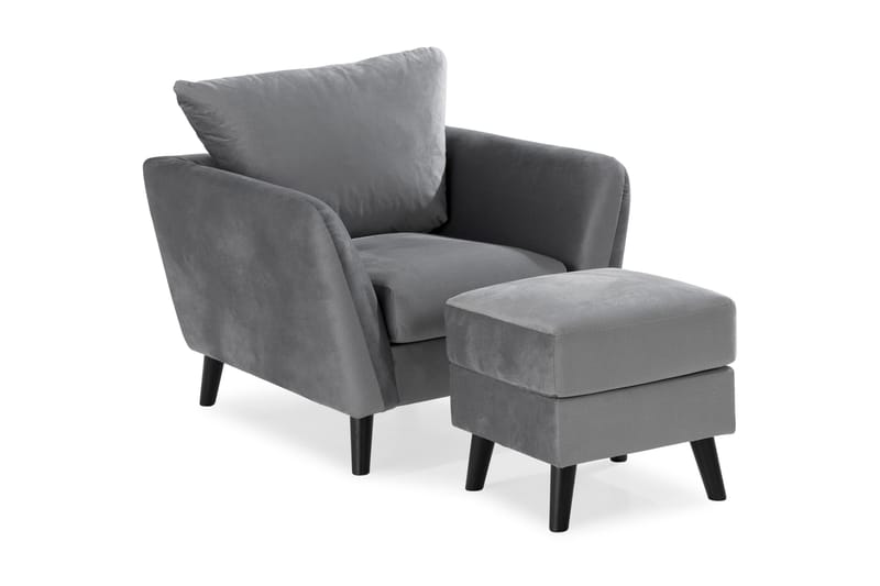 Trend Soffgrupp 3-sits + 2-sits Soffa + Fåtölj + Fotpall i Sammet - Ljusgrå - Möbler - Vardagsrum - Soffgrupper