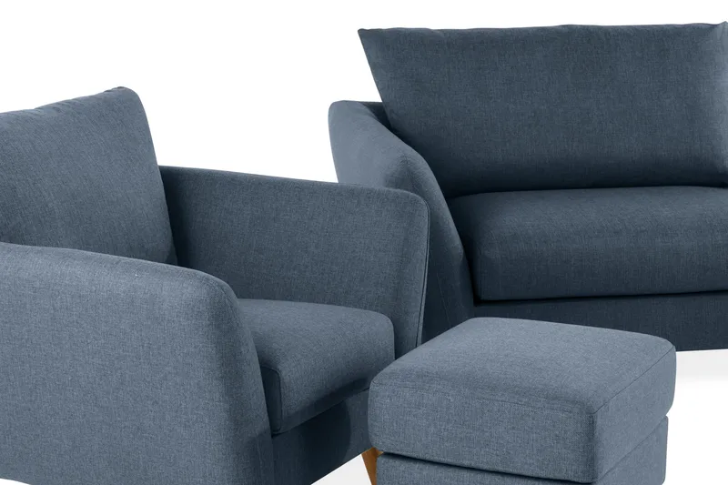Trend Soffgrupp 3-sits + 2-sits Soffa + Fåtölj + Fotpall i Tyg - Blå - Möbler - Vardagsrum - Soffgrupper