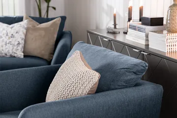 Trend Soffgrupp 3-sits + 2-sits Soffa + Fåtölj + Fotpall i Tyg - Blå - Möbler - Vardagsrum - Soffgrupper