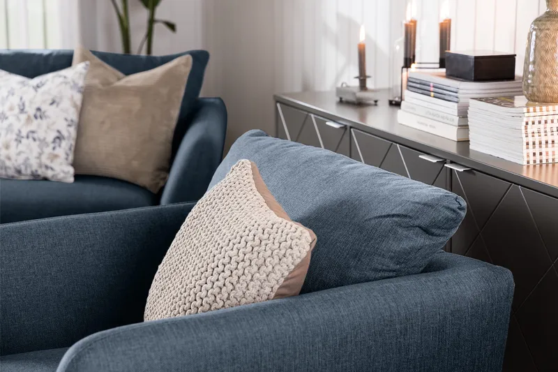 Trend Soffgrupp 3-sits + 2-sits Soffa + Fåtölj + Fotpall i Tyg - Blå - Möbler - Vardagsrum - Soffgrupper