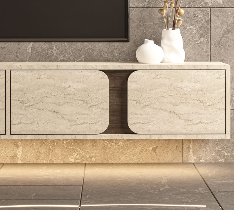 Adilen TV-bänk 180x30x30 cm - Travertin och valnöt - Möbler - Vardagsrum - Tv-möbler & mediamöbler - Tv-bänkar