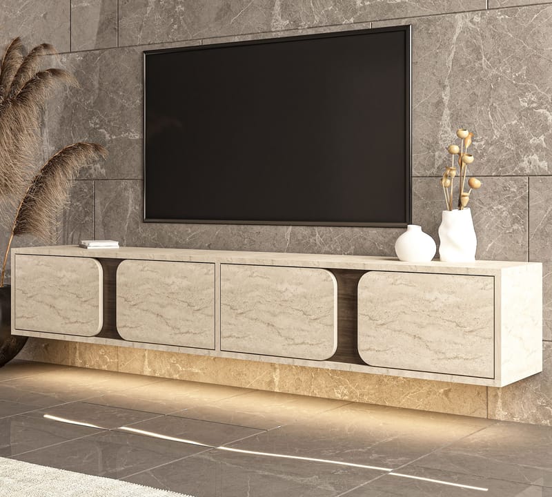 Adilen TV-bänk 180x30x30 cm - Travertin och valnöt - Möbler - Vardagsrum - Tv-möbler & mediamöbler - Tv-bänkar