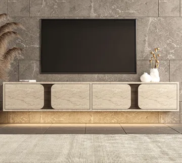 Adilen TV-bänk 180x30x30 cm - Travertin och valnöt - Möbler - Vardagsrum - Tv-möbler & mediamöbler - Tv-bänkar