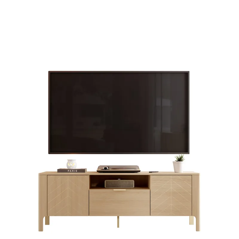 Aggarwal Golvstående Tv Bänk 160 cm med Förvaring i Mörkt Trä, Beige