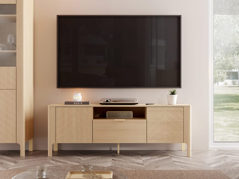 Aggarwal Golvstående Tv Bänk 160 cm med Förvaring i Mörkt Trä - Beige - Möbler - Vardagsrum - Tv-möbler & mediamöbler - Tv-bänkar