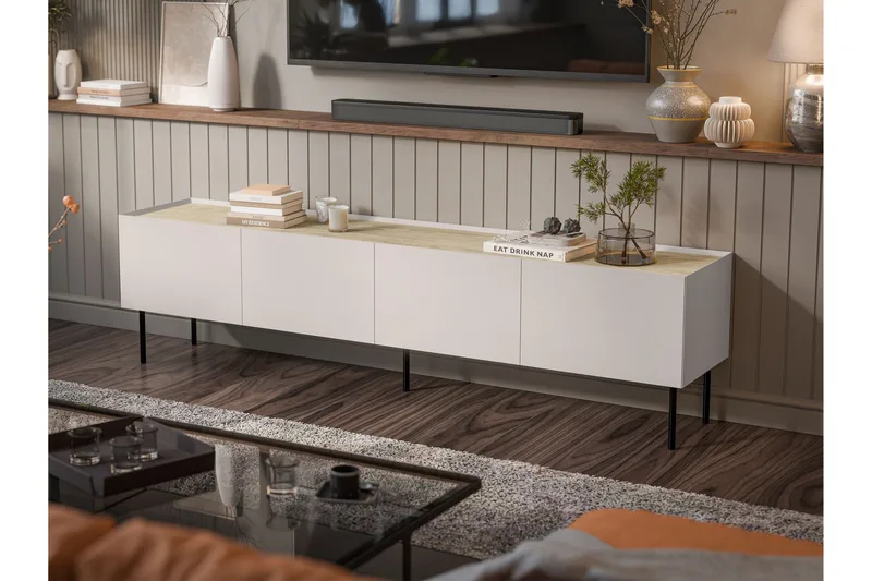 Akie Tv-bänk 200 cm - Beige - Möbler - Vardagsrum - Tv-möbler & mediamöbler - Tv-bänkar