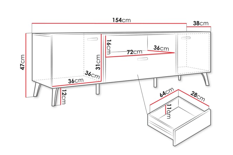 Akihiko Tv-bänk 154 cm - Vit - Möbler - Vardagsrum - Tv-möbler & mediamöbler - Tv-bänkar