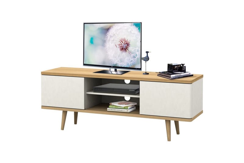 Alandra Golvstående TV-bänk 140 cm med Förvaring i Ek - Vit - Möbler - Vardagsrum - Tv-möbler & mediamöbler - Tv-bänkar