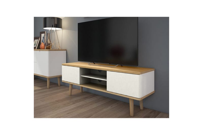 Alandra Golvstående TV-bänk 140 cm med Förvaring i Ek - Vit - Möbler - Vardagsrum - Tv-möbler & mediamöbler - Tv-bänkar
