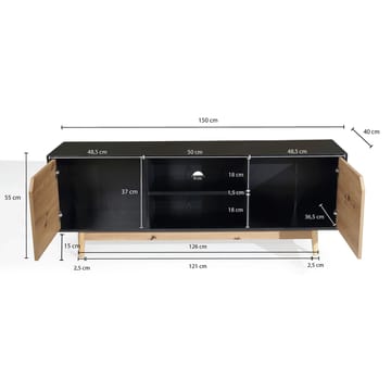 Alaro TV-bänk 150 cm - Svart med ekfärgade fronter/ben - Möbler - Vardagsrum - Tv-möbler & mediamöbler - Tv-bänkar