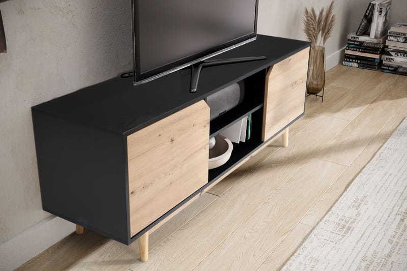Alaro TV-bänk 150 cm - Svart med ekfärgade fronter/ben - Möbler - Vardagsrum - Tv-möbler & mediamöbler - Tv-bänkar