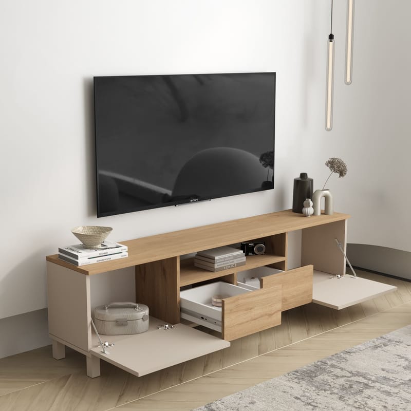 Aldarte TV-bänk 180x49,2x35 cm - Sand och ek - Möbler - Vardagsrum - Tv-möbler & mediamöbler - Tv-bänkar