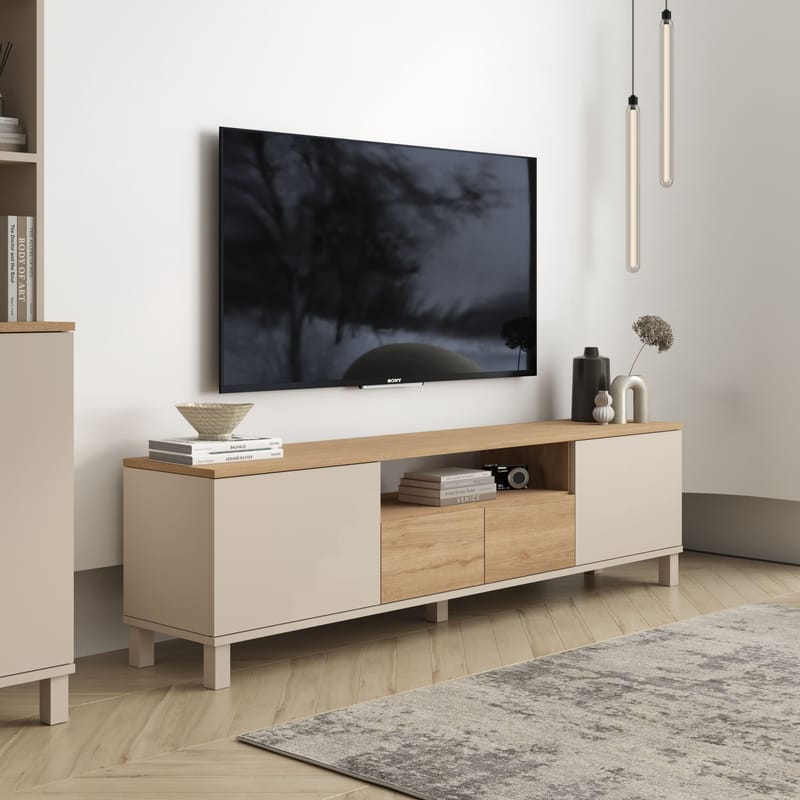 Aldarte TV-bänk 180x49,2x35 cm - Sand och ek - Möbler - Vardagsrum - Tv-möbler & mediamöbler - Tv-bänkar