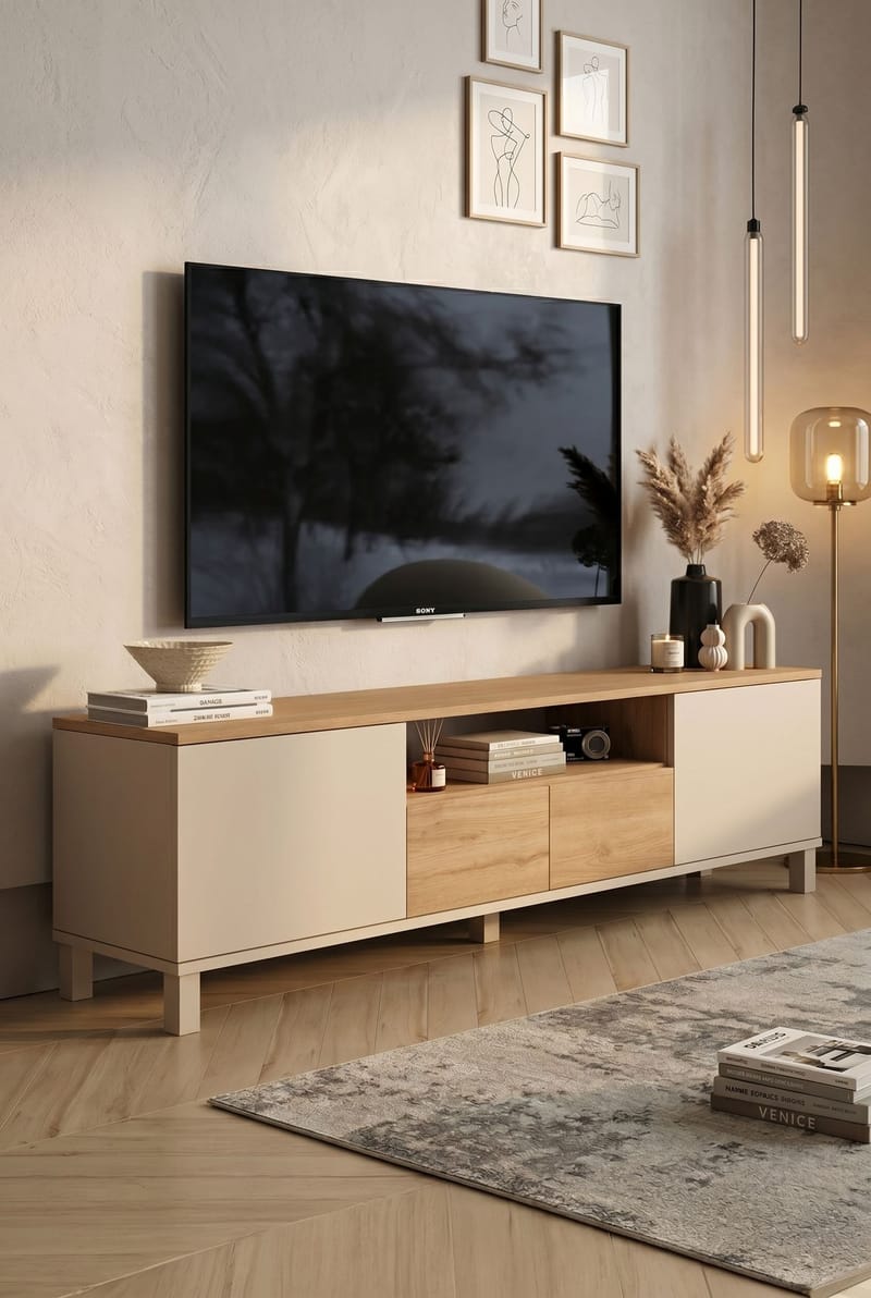 Aldarte TV-bänk 180x49,2x35 cm - Sand och ek - Möbler - Vardagsrum - Tv-möbler & mediamöbler - Tv-bänkar