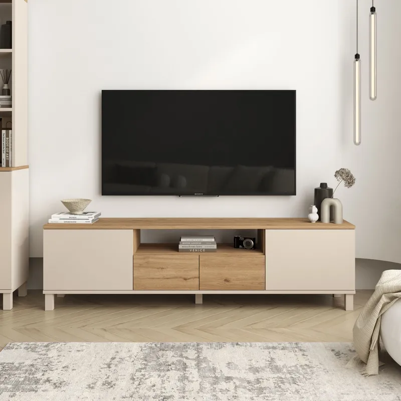 Aldarte TV-bänk 180x49,2x35 cm - Sand och ek - Möbler - Vardagsrum - Tv-möbler & mediamöbler - Tv-bänkar