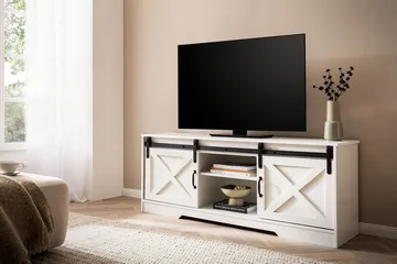 Alino TV-bänk 150 cm - Vit med svarta beslag - Möbler - Vardagsrum - Tv-möbler & mediamöbler - Tv-bänkar