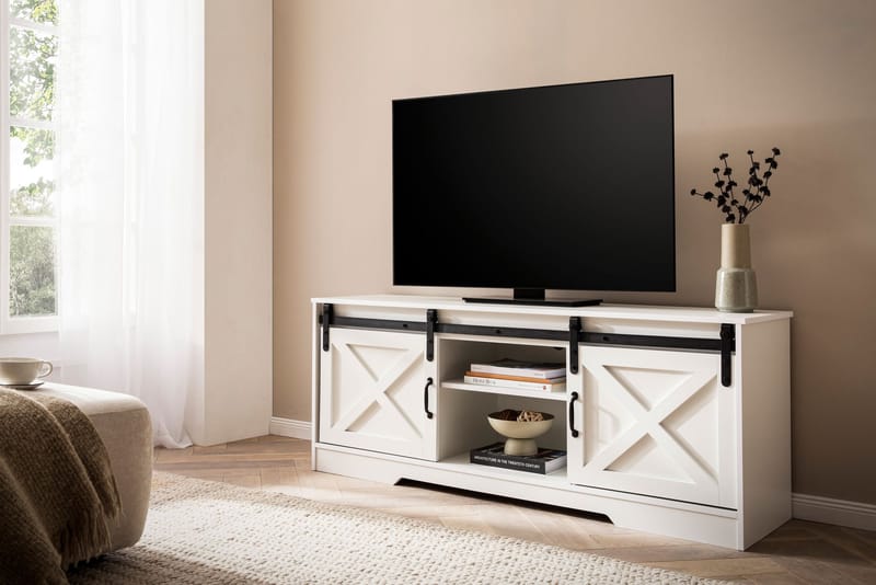 Alino TV-bänk 150 cm - Vit med svarta beslag - Möbler - Vardagsrum - Tv-möbler & mediamöbler - Tv-bänkar