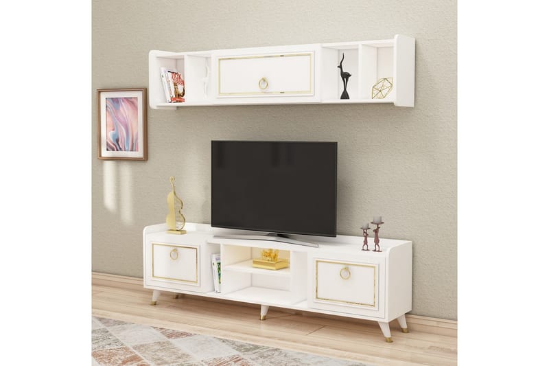 ALYASMIN Tv-möbelset 180x27 cm Vit/Guld - Tv-möbelset