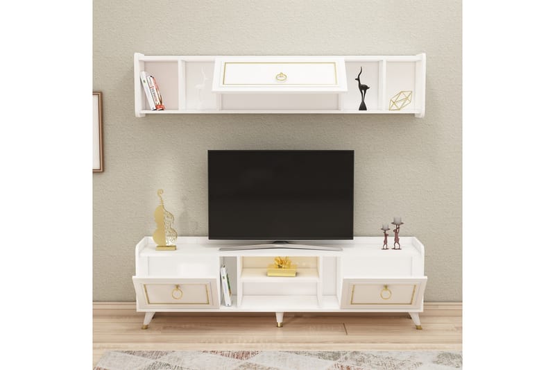 ALYASMIN Tv-möbelset 180x27 cm Vit/Guld - Möbler - Vardagsrum - Tv-möbler & mediamöbler - Tv-möbelset