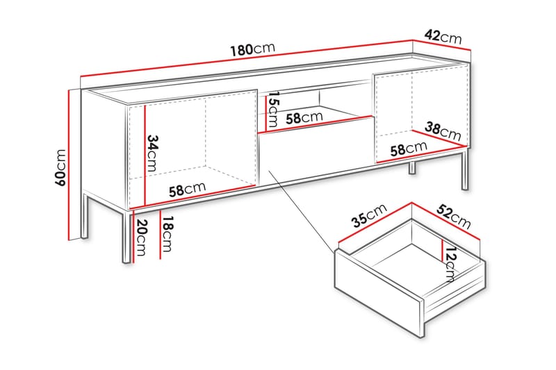 Amelus Tv-bänk 180 cm - Brun - Möbler - Vardagsrum - Tv-möbler & mediamöbler - Tv-bänkar
