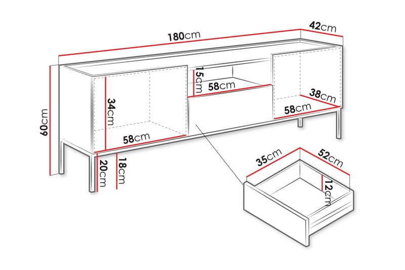 Amelus Tv-bänk 180 cm - Brun - Möbler - Vardagsrum - Tv-möbler & mediamöbler - Tv-bänkar