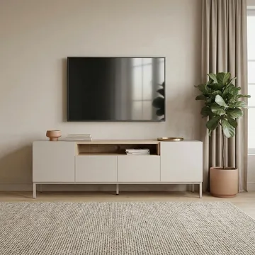 Arvold TV-bänk 160x50x35 cm - Sandstone och Sapphire Oak - Möbler - Vardagsrum - Tv-möbler & mediamöbler - Tv-bänkar
