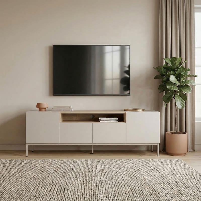 Arvold TV-bänk 160x50x35 cm - Sandstone och Sapphire Oak - Möbler - Vardagsrum - Tv-möbler & mediamöbler - Tv-bänkar