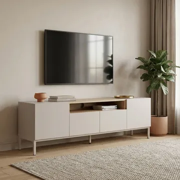 Arvold TV-bänk 160x50x35 cm - Sandstone och Sapphire Oak - Möbler - Vardagsrum - Tv-möbler & mediamöbler - Tv-bänkar