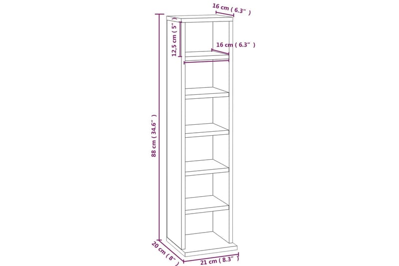 beBasic CD-hylla brun ek 21x20x88 cm konstruerat trä - CD hyllor & DVD hyllor