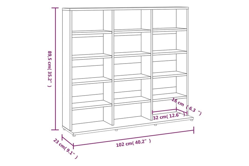 beBasic CD-hylla rökfärgad ek 102x23x89,5 cm konstruerat trä - CD hyllor & DVD hyllor