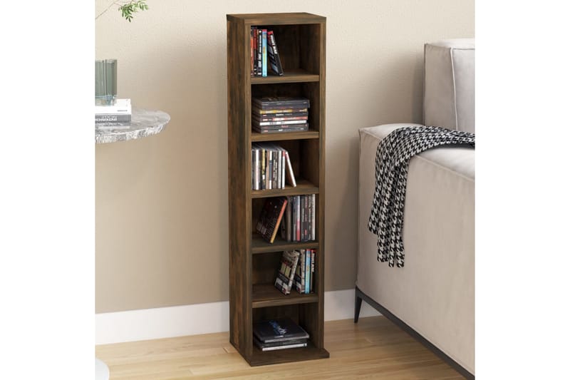 beBasic CD-hylla rökfärgad ek 21x20x88 cm konstruerat trä - Möbler - Vardagsrum - Tv-möbler & mediamöbler - CD hyllor & DVD hyllor