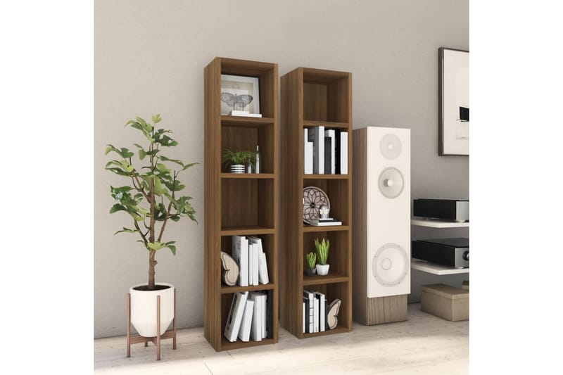 beBasic CD-hyllor 2 st brun ek 21x16x93,5 cm konstruerat trä - Möbler - Vardagsrum - Tv-möbler & mediamöbler - CD hyllor & DVD hyllor