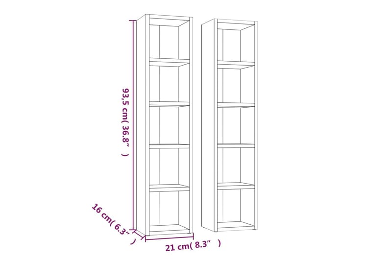 beBasic CD-hyllor 2 st brun ek 21x16x93,5 cm konstruerat trä - Möbler - Vardagsrum - Tv-möbler & mediamöbler - CD hyllor & DVD hyllor