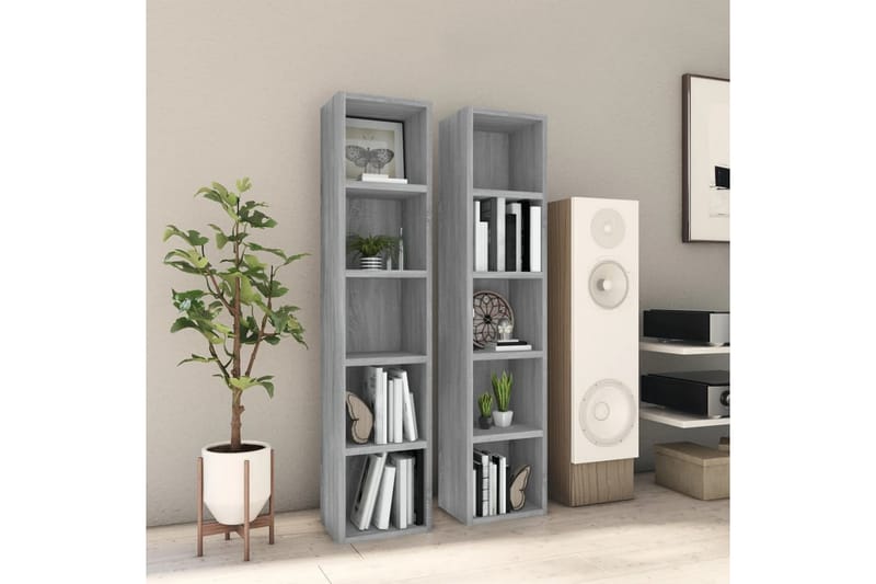 beBasic CD-hyllor 2 st grå sonoma 21x16x93,5 cm konstruerat trä - Möbler - Vardagsrum - Tv-möbler & mediamöbler - CD hyllor & DVD hyllor