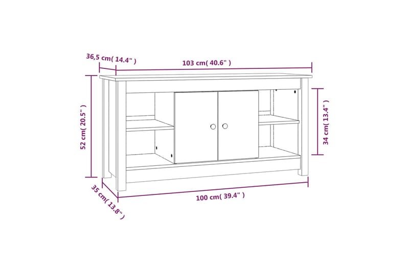 beBasic Tv-bänk 103x36,5x52 cm massiv furu - Möbler - Vardagsrum - Tv-möbler & mediamöbler - Tv-bänkar