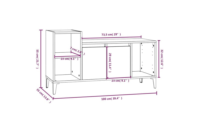 beBasic Tv-bänk brun ek 100x35x55 cm konstruerat trä - Tv-bänkar