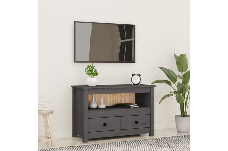 beBasic Tv-bänk grå 79x35x52 cm massiv furu - Möbler - Vardagsrum - Tv-möbler & mediamöbler - Tv-bänkar