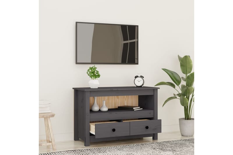 beBasic Tv-bänk grå 79x35x52 cm massiv furu - Möbler - Vardagsrum - Tv-möbler & mediamöbler - Tv-bänkar