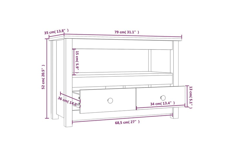 beBasic Tv-bänk grå 79x35x52 cm massiv furu - Möbler - Vardagsrum - Tv-möbler & mediamöbler - Tv-bänkar
