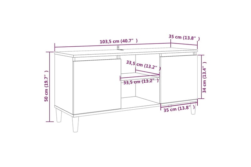 beBasic TV-bänk med massiva träben grå sonoma 103,5x35x50 cm - Möbler - Vardagsrum - Tv-möbler & mediamöbler - Tv-bänkar