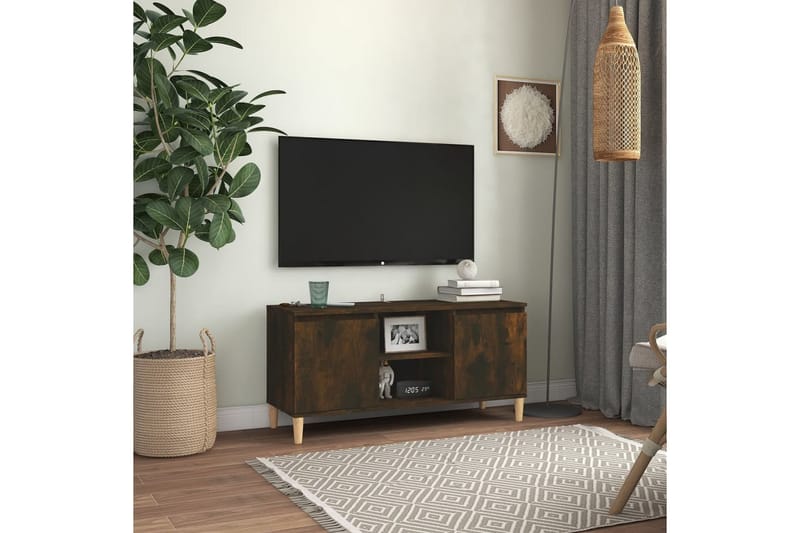 beBasic TV-bänk med massiva träben rökfärgad ek 103,5x35x50 cm - Tv-bänkar