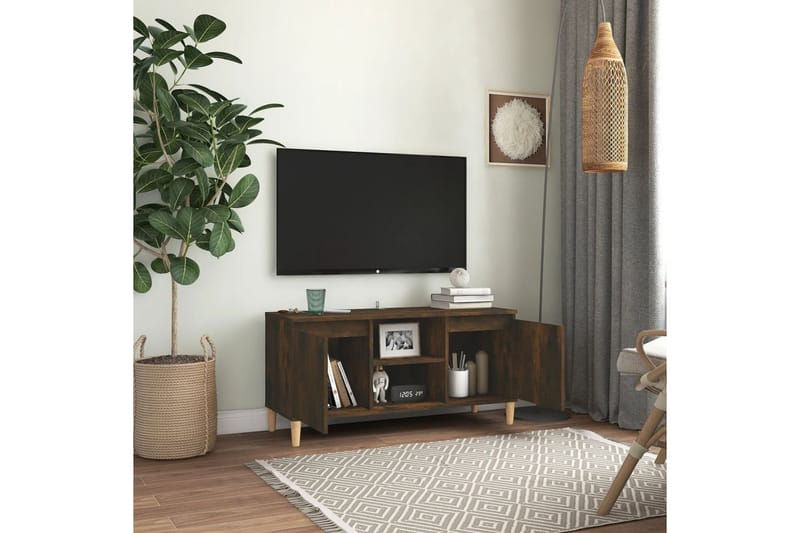 beBasic TV-bänk med massiva träben rökfärgad ek 103,5x35x50 cm - Tv-bänkar