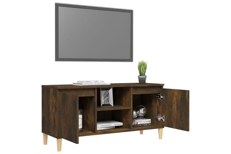 beBasic TV-bänk med massiva träben rökfärgad ek 103,5x35x50 cm - Tv-bänkar