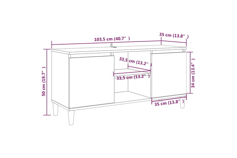 beBasic TV-bänk med massiva träben rökfärgad ek 103,5x35x50 cm - Tv-bänkar