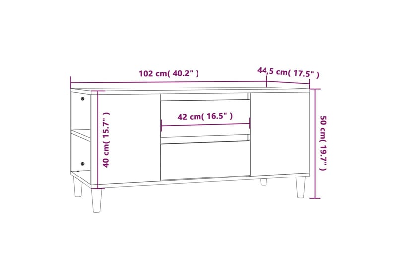 beBasic Tv-bänk rökfärgad ek 102x44,5x50 cm konstruerat trä - Tv-bänkar